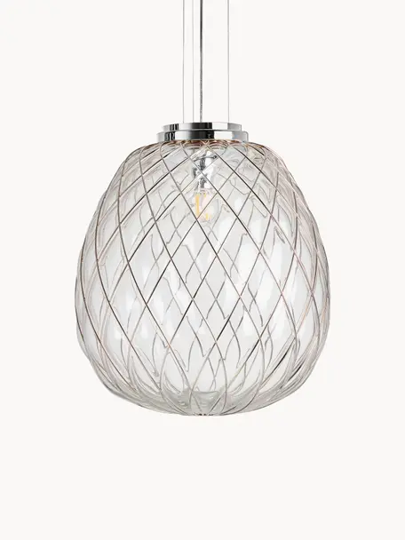 Lámpara de techo artesanal Pinecone, Pantalla: vidrio, metal, galvanizad, Transparente, plateado, Ø 50 x Al 52 cm