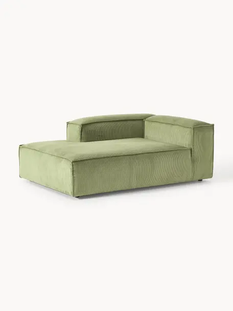 Chaise longue hoekmodule Lennon van corduroy, Bekleding: corduroy (92% polyester, , Frame: massief grenenhout, multi, Poten: kunststof Dit product is , Corduroy olijfgroen, B 119 x D 180 cm, hoekdeel links