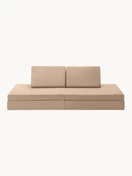 Ręcznie wykonana dziecięca sofa modułowa z aksamitu Mila, Tapicerka: aksamit (100% poliester), Beżowy aksamit, S 168 x G 84 cm