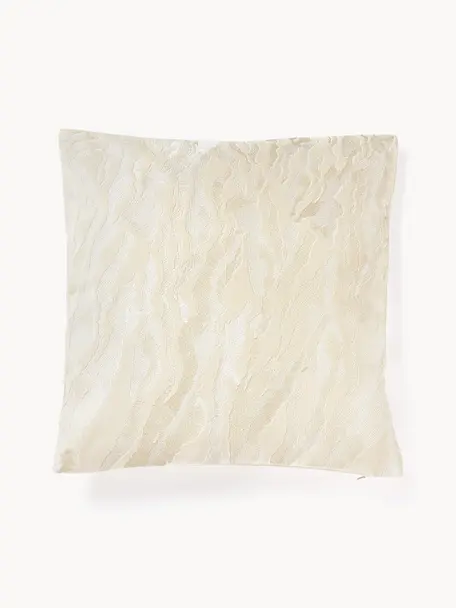 Abstrakte Samt-Kissenhülle Phoenix, 100 % Baumwolle, Samt, Off White, B 45 x L 45 cm