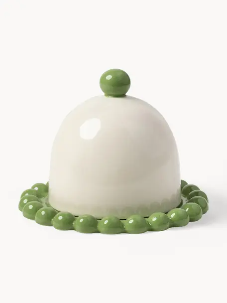 Máselnička Perle, Kamenina, Zelená, světle bílá, Ø 16 cm, V 13 cm