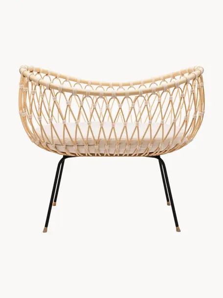 Lettino in rattan fatta a mano Emil, Gambe: acciaio rivestito, Materasso: nucleo in cocco, lana di , Beige, bianco latte, Larg. 51 x Lung. 84 cm