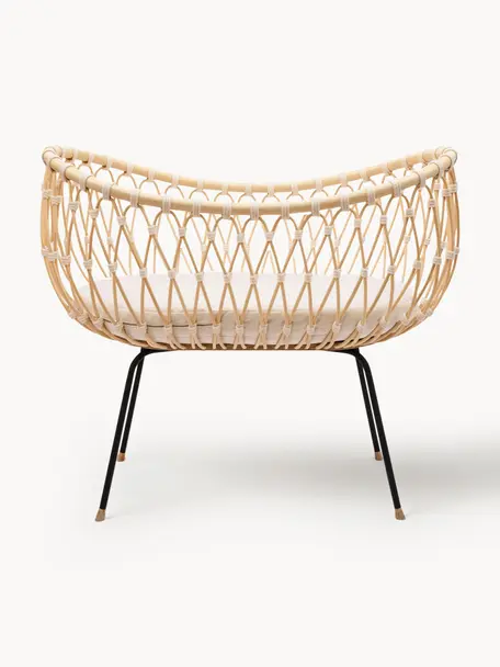 Lettino in rattan fatta a mano Emil, Gambe: acciaio rivestito, Materasso: nucleo in cocco, lana di , Beige, bianco latte, Larg. 51 x Lung. 84 cm