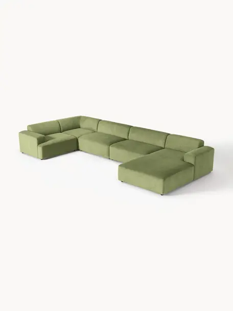 Sofá rinconera longue grande de pana Melva, Tapizado: pana (92% poliéster, 8% p, Estructura: madera de pino y pícea ma, Patas: plástico Este producto es, Pana verde oliva, An 458 x F 220 cm, chaise longue izquierda