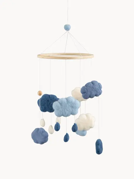 Ręcznie wykonany mobil Clouds, Odcienie niebieskiego, Ø 22 x 57 cm