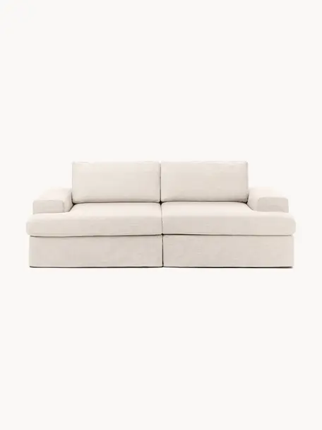 Modulares Sofa Russell (3-Sitzer) mit abnehmbaren Bezügen, Bezug: 100% Baumwolle Der strapa, Gestell: Massives Kiefernholz, Spe, Füße: Kunststoff Dieses Produkt, Webstoff Hellbeige, B 206 x T 103 cm