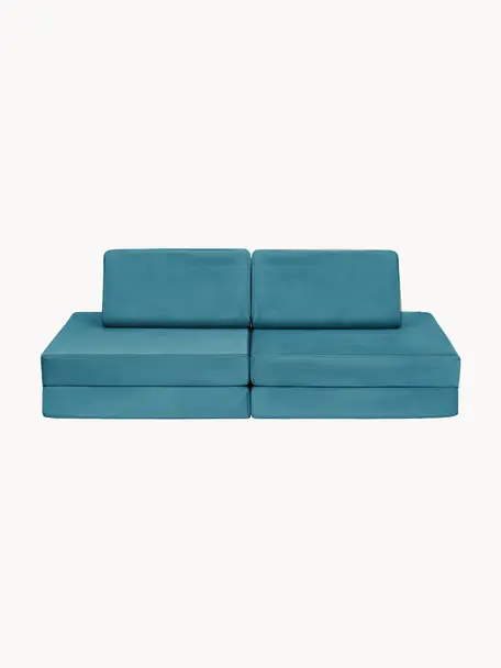 Modulaire kinderbank Mila van fluweel, handgemaakt, Bekleding: fluweel (100% polyester) , Fluweel turquoise, B 130 x D 65 cm