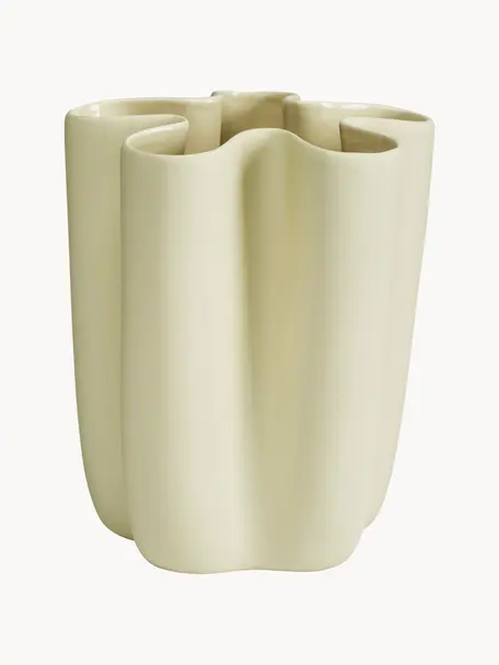 Vase fait main Tulipa, haut. 20 cm, Céramique, Vert olive, Ø 13 x haut. 20 cm