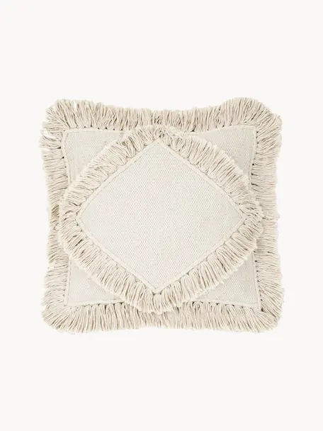 Povlak na polštář s třásněmi Kaheka, 100 % bavlna, Světle béžová, Š 45 cm, D 45 cm