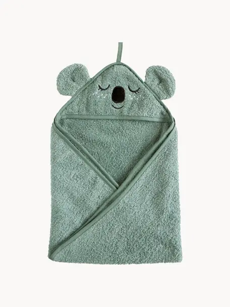 Toalla capa bebé de algodón orgánico Koala, 100% algodón ecológico con certificado GOTS, Verde salvia, An 72 x L 72 cm
