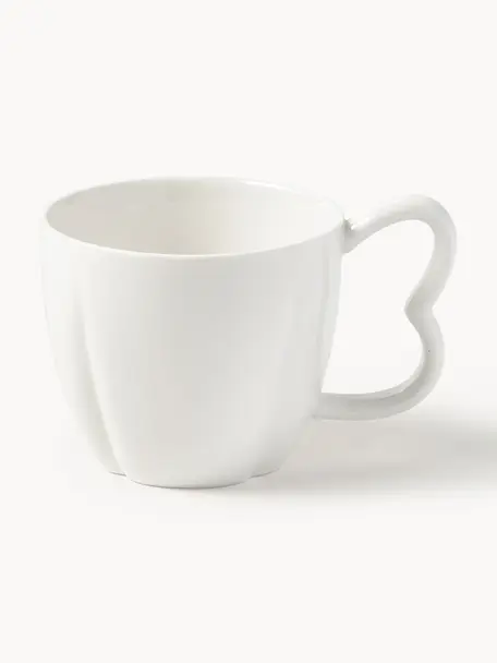 Porzellan-Tassen Nera, 4 Stück, Porzellan, glasiert, Weiß, glänzend, Ø 10 x H 10 cm, 380 ml
