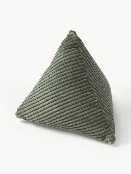 Cojín triangular de pana Kylen, Funda: pana (90% poliéster, 10% , Verde oliva, An 40 x L 40 cm