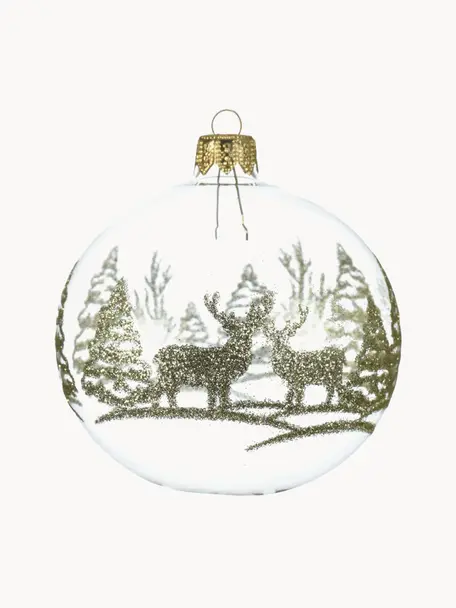 Boules de Noël Deer, 6 pièces, Verre, Transparent, vert, Ø 8 cm