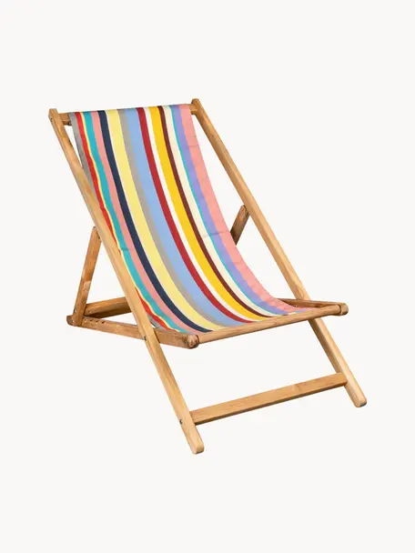 Tumbona artesanal de teca Klassiker, plegable, Asiento: tela acrílica, Estructura: madera de teca, Multicolor, madera de teca, An 62 x F 119 cm