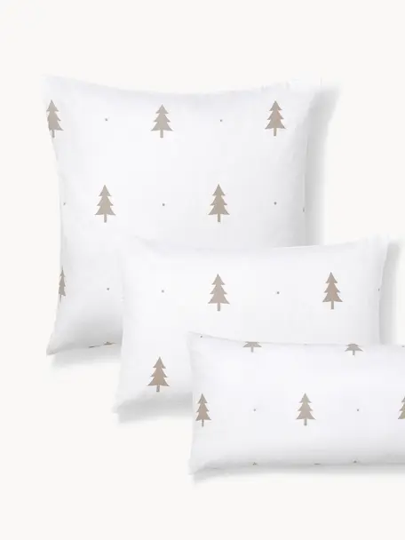 Taie d'oreiller en flanelle avec sapins X-mas Tree, Blanc, beige, larg. 50 x long. 70 cm