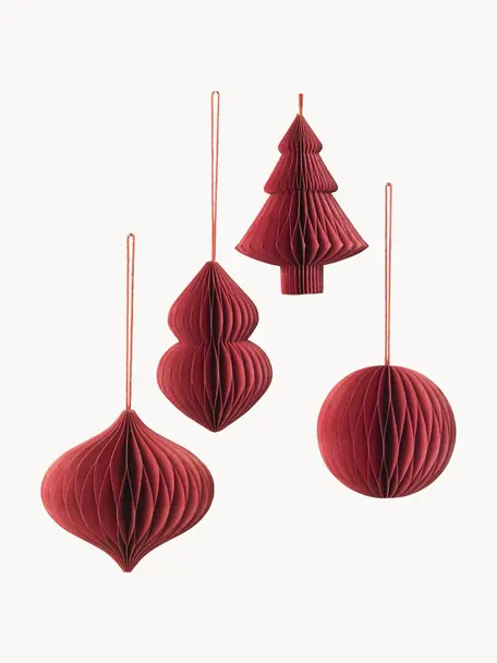 Set de adornos navideños Christmas Mix, 4 uds., Tejido de papel, Rojo, Ø 9 x Al 10 cm