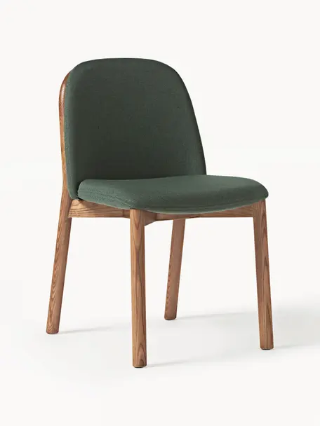 Chaise rembourrée en bois Julie, Tissu vert foncé, bois de frêne foncé, larg. 47 x haut. 81 cm