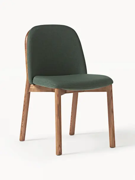 Silla tapizada de madera de fresno Julie, Tapizado: 100% poliéster Alta resis, Estructura: madera de fresno Este pro, Tejido verde oscuro, madera de fresno oscura, An 47 x Al 81 cm