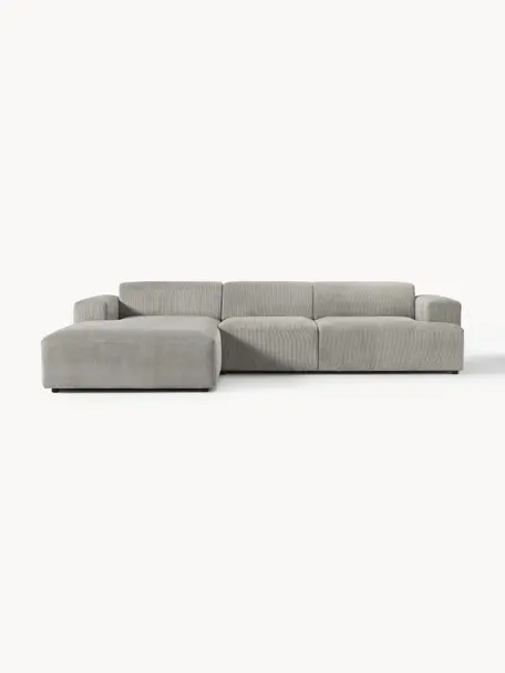 Cord-Ecksofa Melva (4-Sitzer), Bezug: Cord (92% Polyester, 8% P, Gestell: Massives Kiefernholz, Spa, Cord Grau, B 319 x T 195 cm, Eckteil links