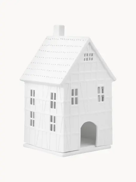 Świecznik domek z porcelany Living, Porcelana, Biały, S 10 x W 19 cm