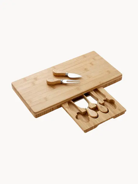 Set tagliere con coltelli per formaggi Fromagerie 5 pz, Posate: metallo, Legno chiaro, Larg. 40 x Prof. 20 cm