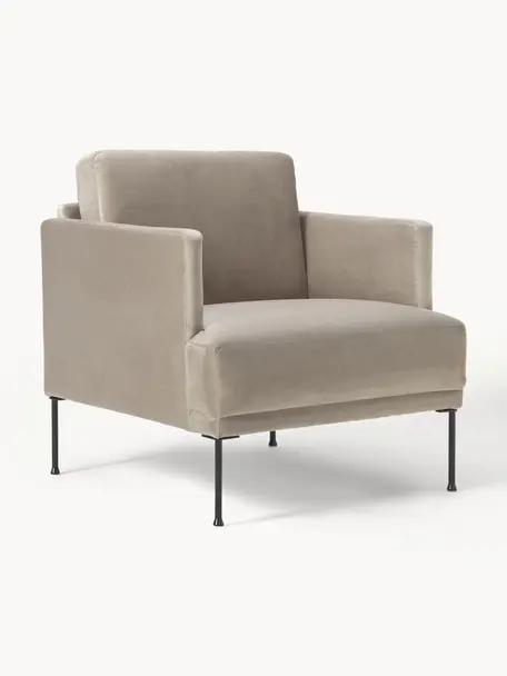 Sillón de terciopelo Fluente, Tapizado: terciopelo (poliéster de , Estructura: madera de pino maciza, Patas: metal con pintura en polv, Terciopelo greige, An 74 x F 85 cm