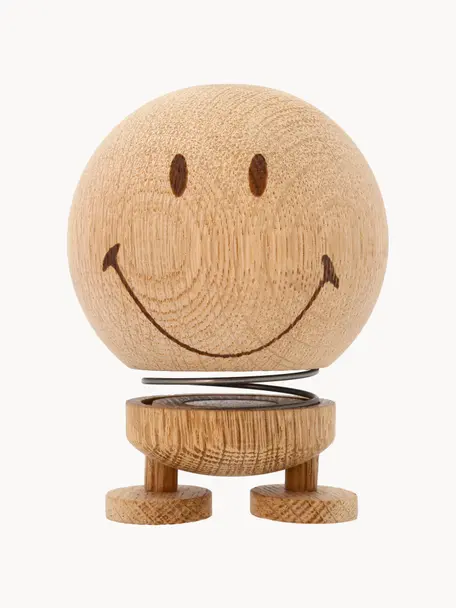 Decoratief object Smiley van eikenhout, Eikenhout, Glimlachend, Ø 8 x H 10 cm