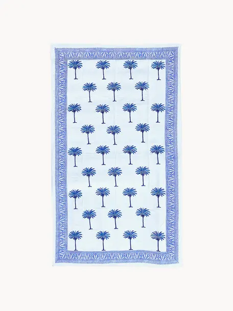 Nappe en coton peinte à la main The Palms, 100% coton, Tons bleus, 4-6 personnes (long. 150 x larg. 250 cm)