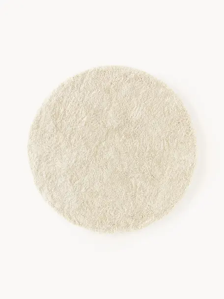 Alfombra redonda de pelo largo Leighton, Parte superior: microfibra (100 poliéster, Reverso: 70% poliéster, 30% algodó, Blanco crema, Ø 120 cm (Tamaño S)