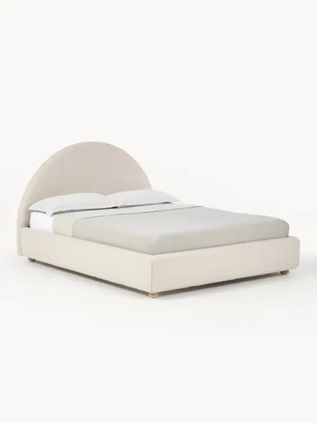 Čalouněná bouclé postel s úložným prostorem Ebba, Světle béžová, Š 160 x D 200 cm