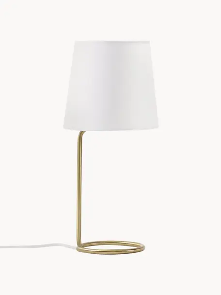 Lampada da tavolo Cadè, Paralume: tessuto, Base della lampada: metallo spazzolato, Bianco, dorato, Ø 19 x Alt. 42 cm