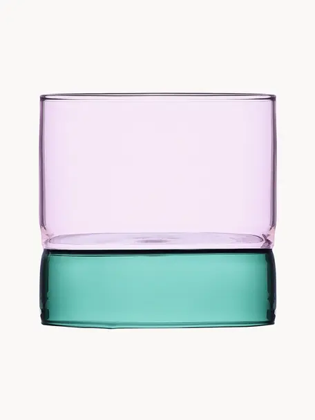 Bicchieri acqua fatti a mano Bamboo Groove 2 pz, Vetro borosilicato, Petrolio, rosa, trasparente, Ø 8 x Alt. 7 cm, 200 ml