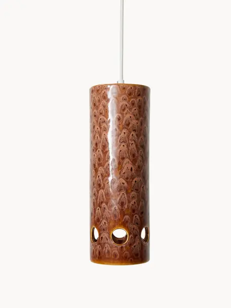 Handgemaakte hanglamp Lychee, Lampenkap: keramiek, Nougat, Ø 11 x H 32 cm