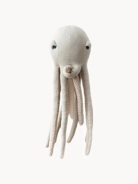 Cojín peluche artesanal Octopus, 85 cm, Parte superior: 85% algodón, 15% poliéste, Parte inferior: piel sintética (100% poli, Blanco Off White, beige claro, Ø 31 x Al 85 cm