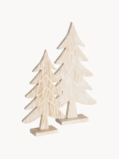 Deko-Bäume Nadine aus Kiefernholz, 2er-Set, Kiefernholz, Weiß, Helles Holz, Set mit verschiedenen Größen