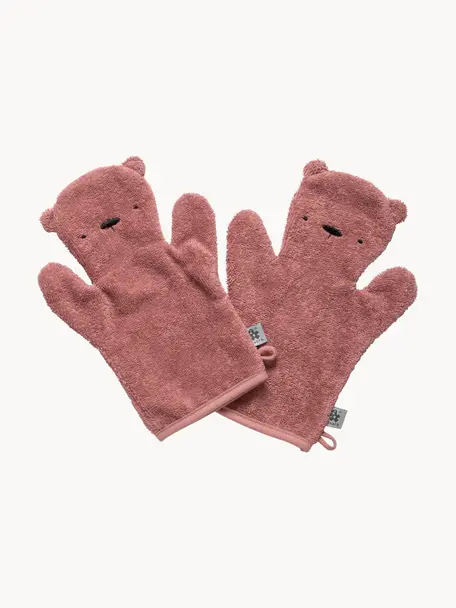 Gants de bain en éponge Terry, 2 pièces, 100 % coton éponge, Rose, blanc crème, larg. 20 x long. 25 cm