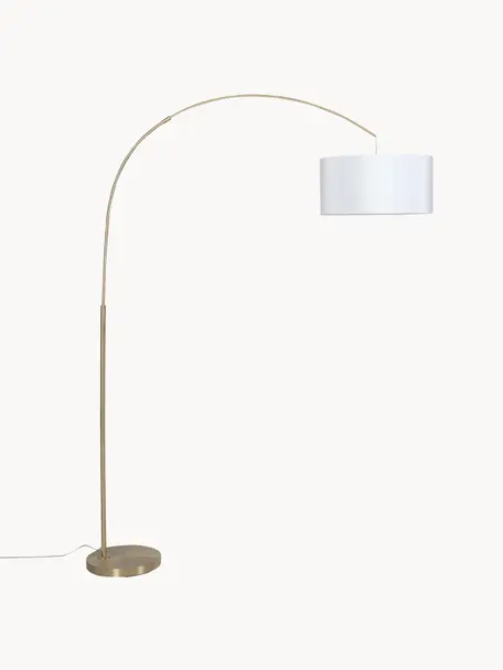 Lampada grande ad arco Niels, Base della lampada: metallo spazzolato, Paralume: tessuto, Bianco, dorato, Alt. 218 cm