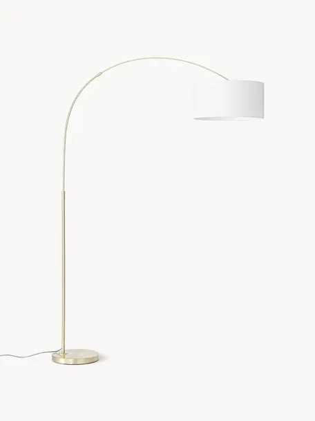 Grote booglamp Niels, Lamp: vermessingd metaal, Wit, goudkleurig, H 218 cm
