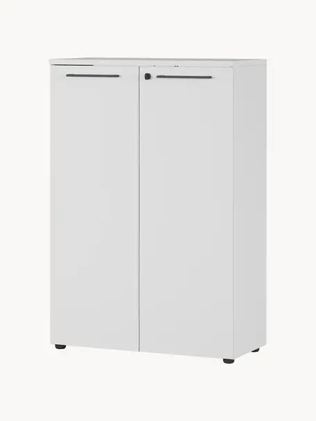 Abschließbarer Büroschrank Vestaro, Korpus: Spanplatte, melaminbeschi, Front: Spanplatte, melaminbeschi, Griffe: Metall, pulverbeschichtet, Füße: Kunststoff, Hellgrau, B 80 x H 120 cm