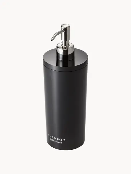 Dispenser per sapone Tower, Contenitore: plastica, Testa della pompa: acciaio, spazzolato, Nero, Ø 8 x Alt. 23 cm