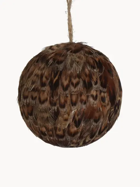 Ozdoby na stromeček Feather Ball, 2 ks, Peří, Odstíny hnědé, Ø 8 cm