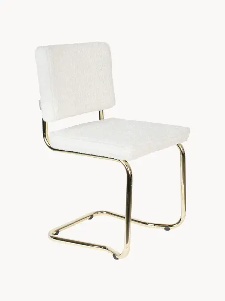 Plyšová konzolová židle Kink, Bílá, lesklá zlatá, Š 48 cm, H 48 cm