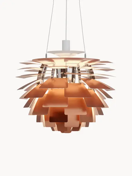 Lámpara de techo PH Artichoke, 58 cm, Pantalla: cobre, Estructura: acero cromado, Cable: cubierto en tela, Cobrizo, Ø 60 x Al 58 cm