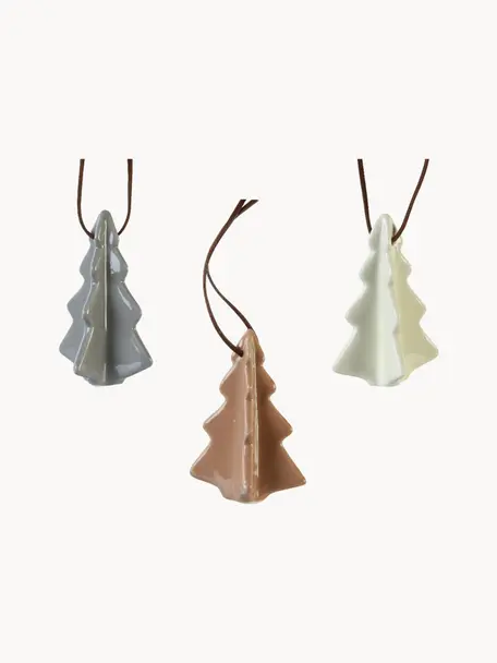 Adornos navideños pinos de porcelana Dash, 3 uds., Porcelana, Gris, marrón, blanco crema, An 4 x Al 9 cm