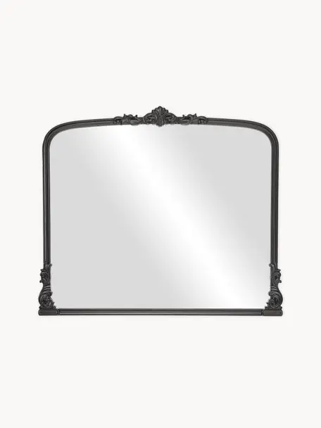 Specchio barocco da parete con cornice in legno nero Fabricio, Cornice: pannello di fibra a media, Retro: pannello di fibra a media, Superficie dello specchio: lastra di vetro, Nero, Larg. 100 x Alt. 85 cm