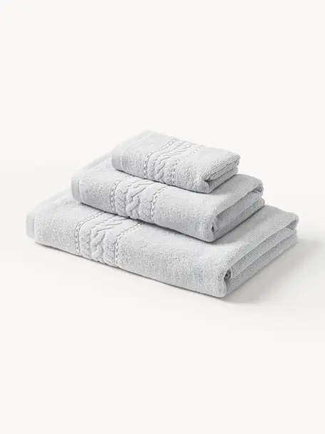 Lot de serviettes de bain Cordelia, 3 élém., Gris clair, 3 éléments (1 serviette invité, 1 serviette de toilette et 1 drap de bain)