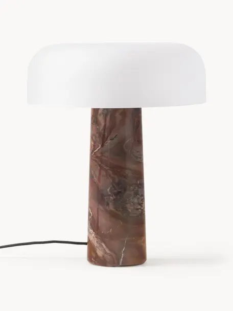 Tischlampe Carla mit Marmorfuß, Lampenschirm: Glas, Lampenfuß: Marmor, Metall, Weiß, Braun marmoriert, Ø 32 x H 39 cm