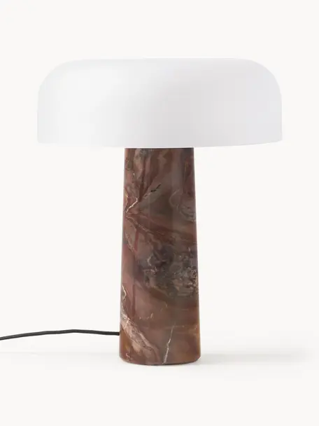 Stolní lampa s mramorovou podstavou Carla, Hnědá mramorovaná, bílá, Ø 32 cm, V 39 cm