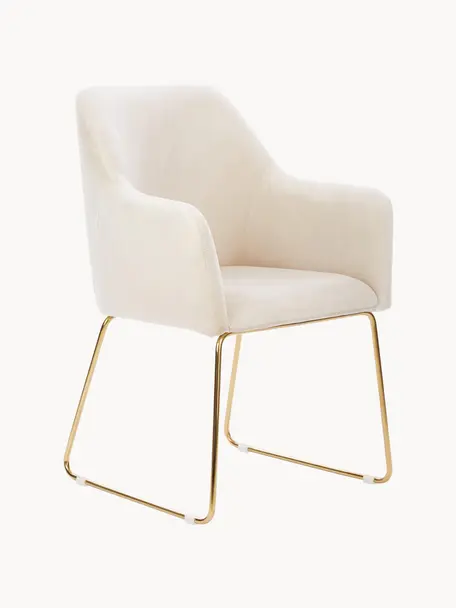 Chaise rembourrée en velours Isla, Velours blanc crème, pieds dorés, larg. 58 x prof. 62 cm