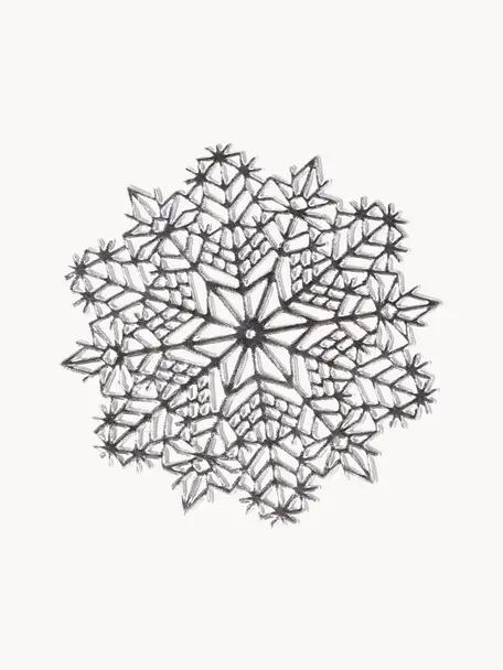 Tischsets Snowflake, 6 Stück, Kunststoff, Silberfarben, Ø 10 x H 1 cm